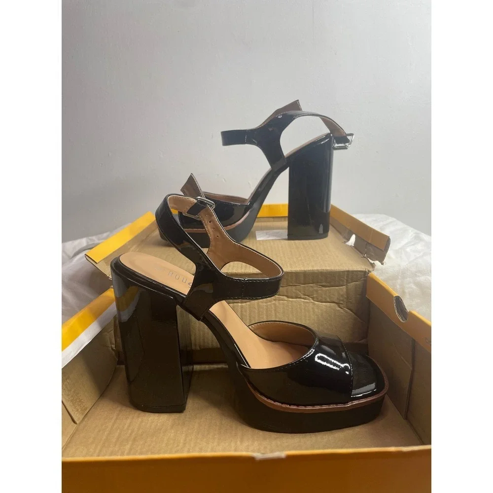 BLACK CPT DIVINITY 06 Platform Chunky Heel Sandals Women's Size 8.5
